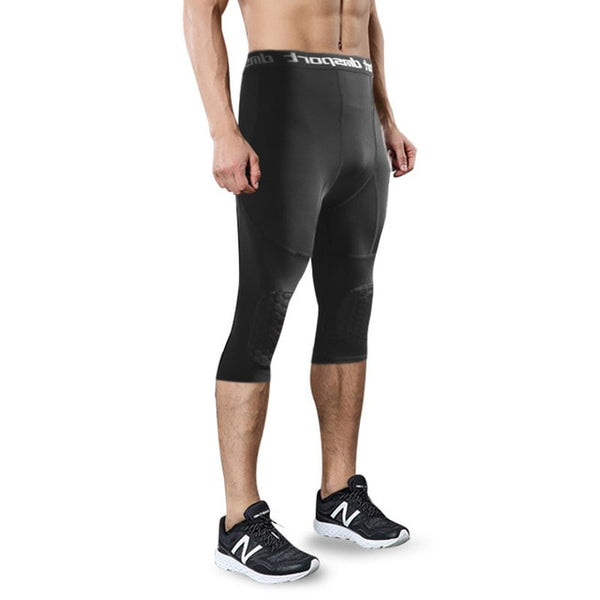 Men Fitness Training 3/4 Leggings With Knee Pads Sport Compression Trousers
